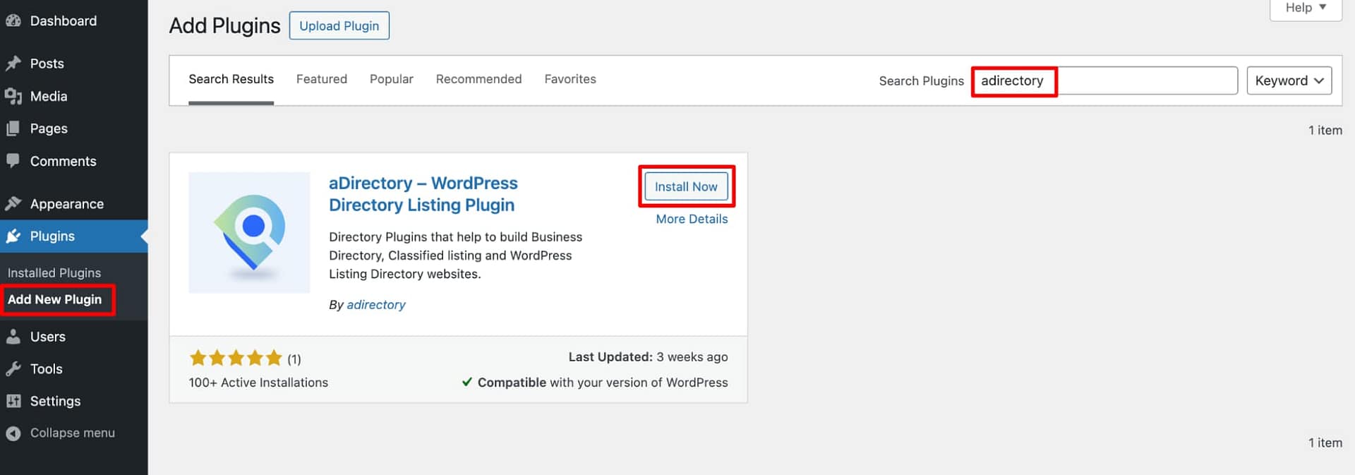 install the aDirectory plugin